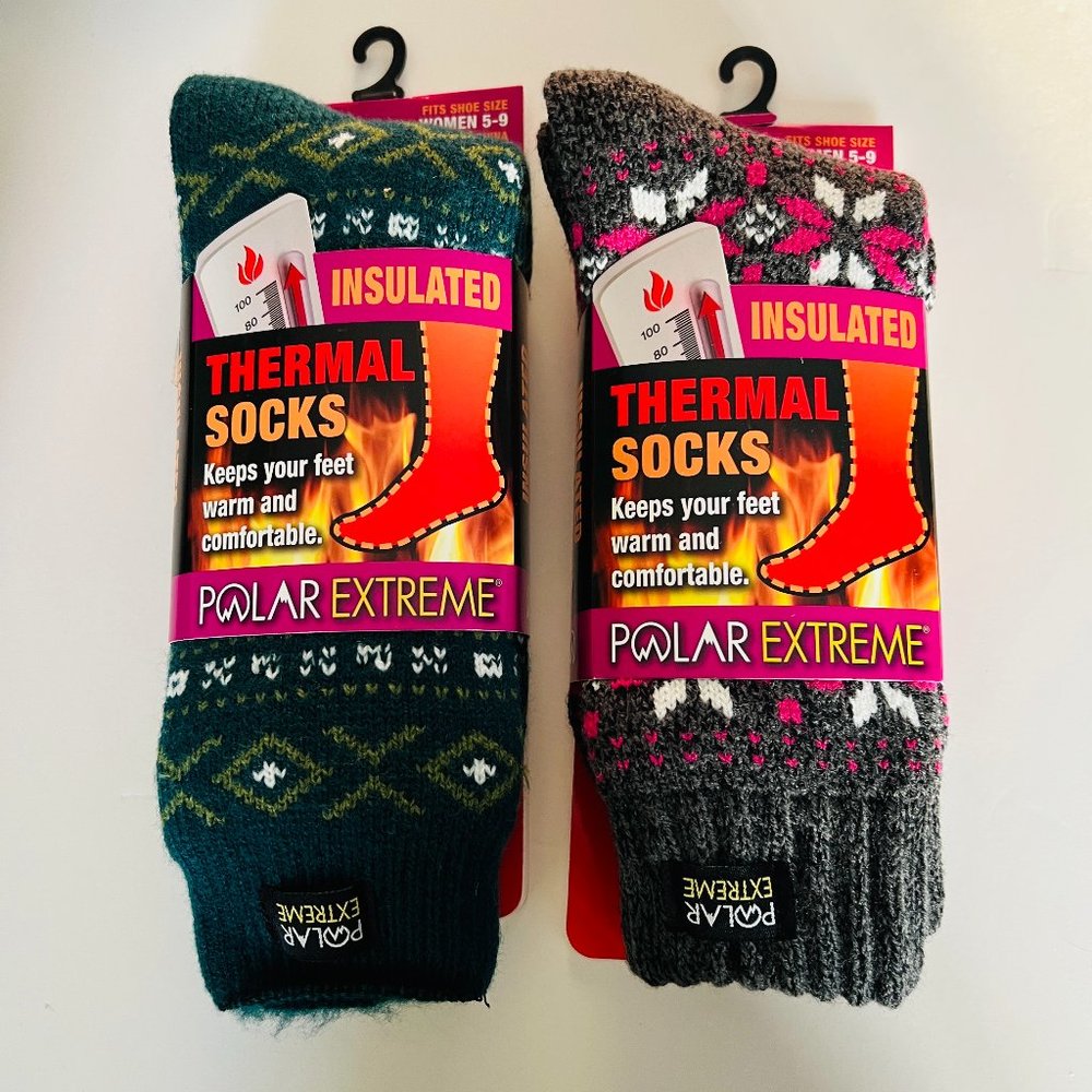 POLAR EXTREME 2 Pair Insulated Thermal Socks NWT